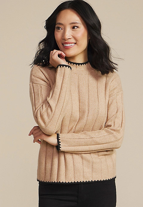 Whipstitch Mock Neck Sweater | Maurices