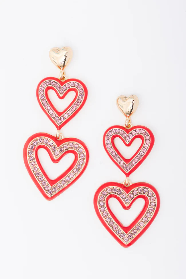 Fatima Red Triple Heart Earrings | Pink Lily