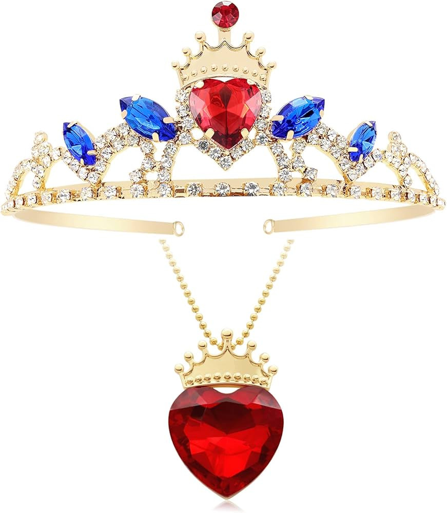 Evie Red Heart Necklace and Descendants 3 Crown Gold Tiara Jewelry Set Queen of Hearts Evie for G... | Amazon (US)