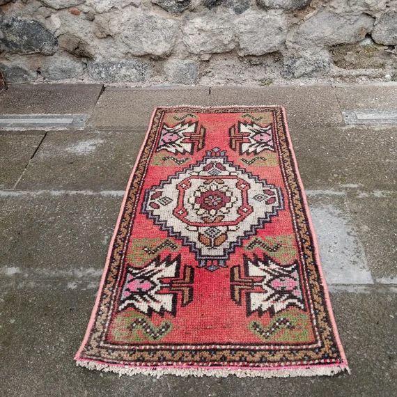 Turkish vintage rug, small rug, mat door, kitchen Rug, bedroom rug, 3.1x1.5 ft Small Decor rug, a... | Etsy (US)