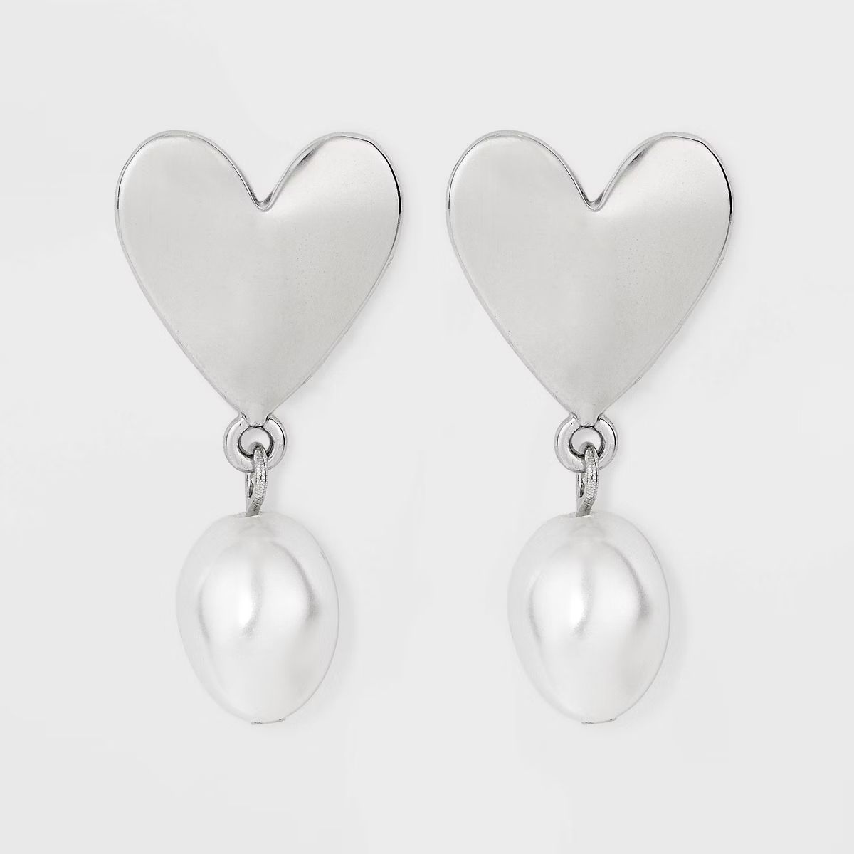 Heart and Simulated Pearl Post Drop Earrings - Universal Thread™ Silver | Target