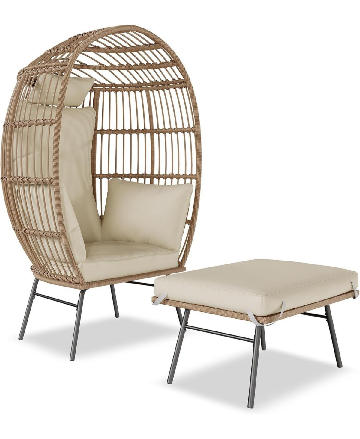 gaomon Patio Egg Chair Outdoor with Ottoman - Wicker Egg Chair Oversized Patio Lounge Chairs with Cushions, Metal Frame Stand, for Balcony, Patio | Macy's