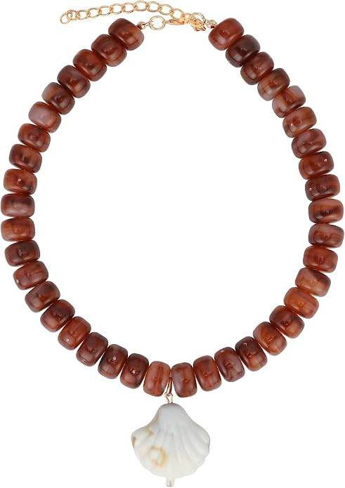 Chunky Beaded Choker Necklace Coastal Boho Statement inspired Jewelry Conch Shell Pendant Summer ... | Amazon (US)