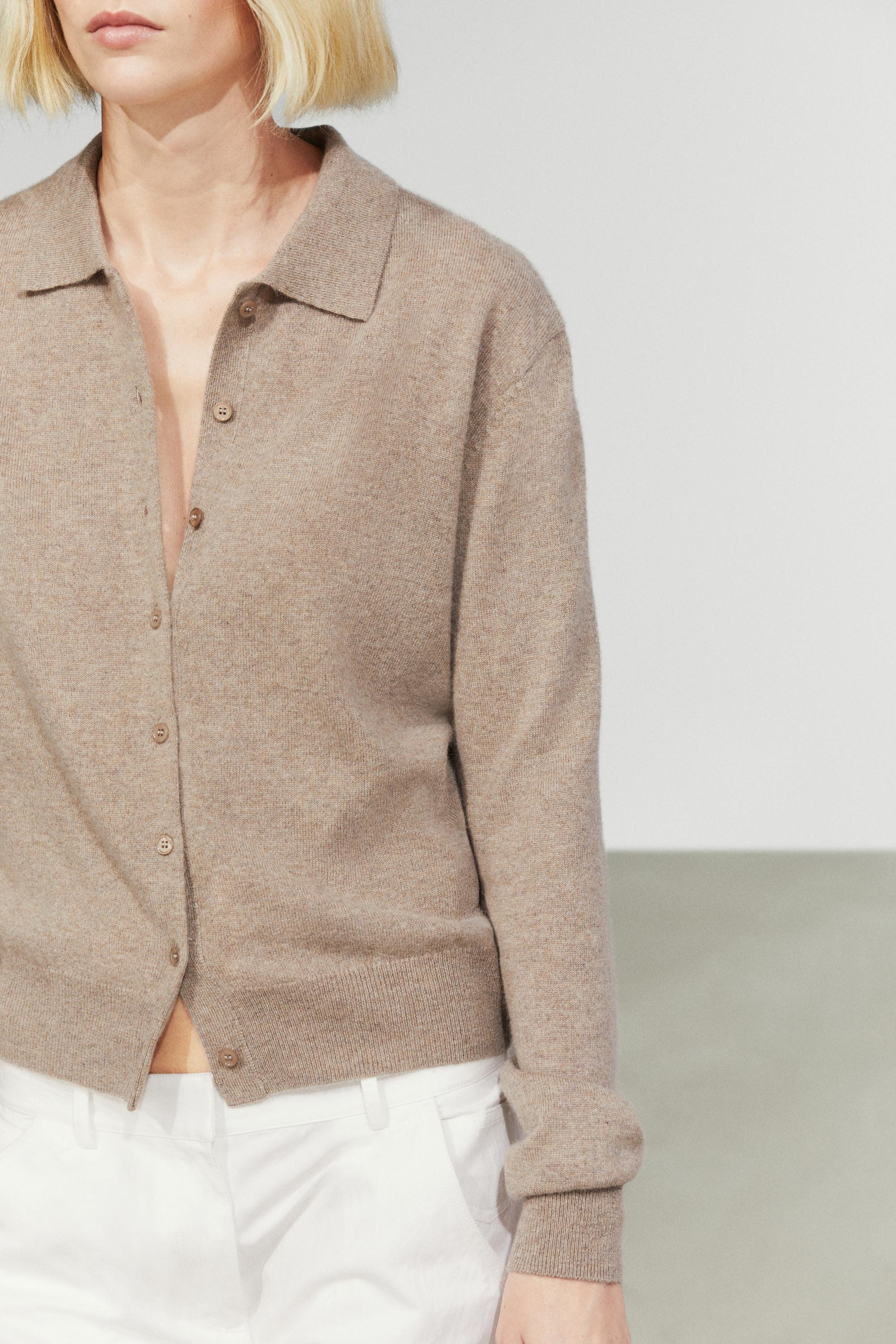 100% cashmere knit polo collar cardigan | Massimo Dutti UK