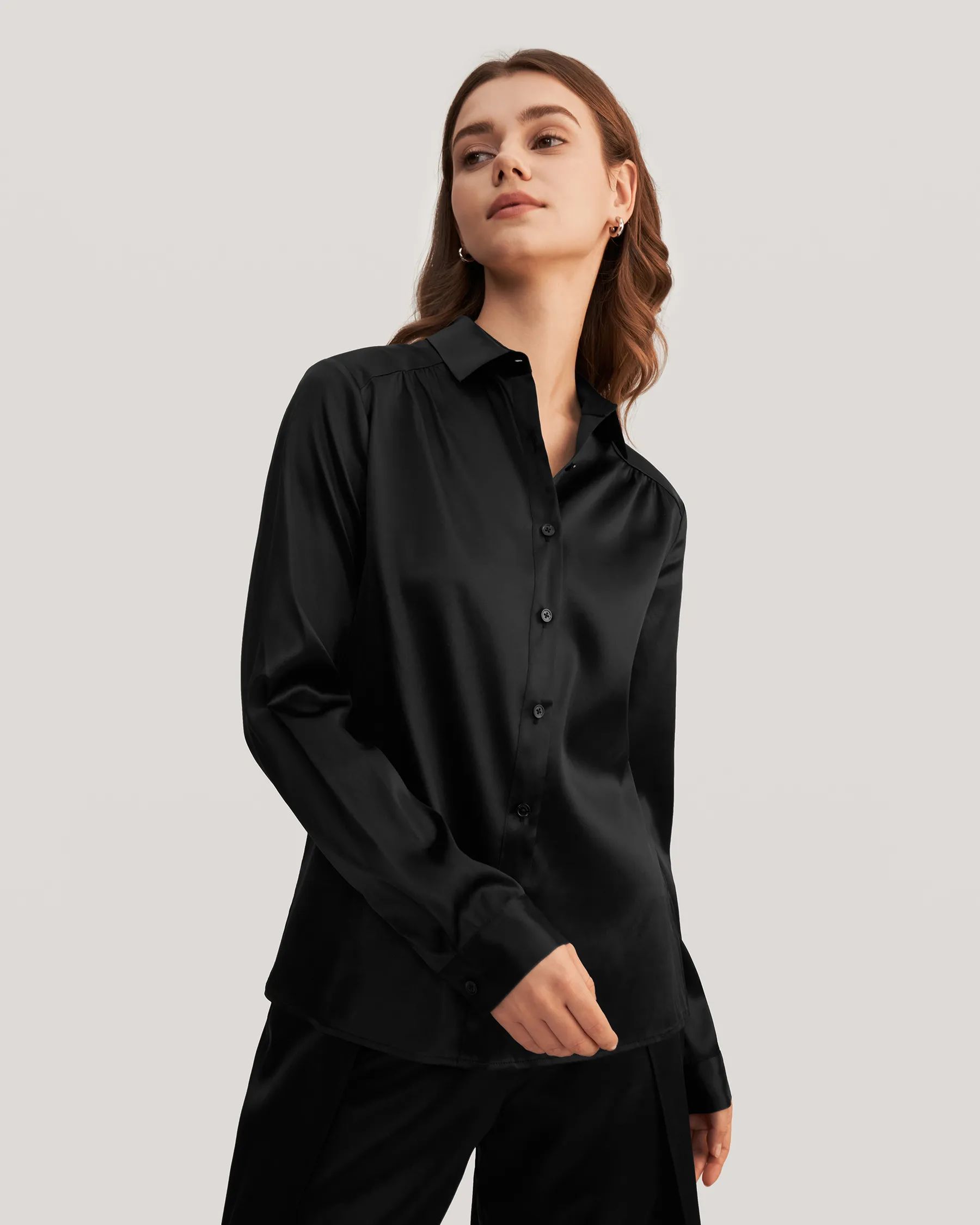 Long Sleeves Collared  Silk Blouse For Women | LilySilk
