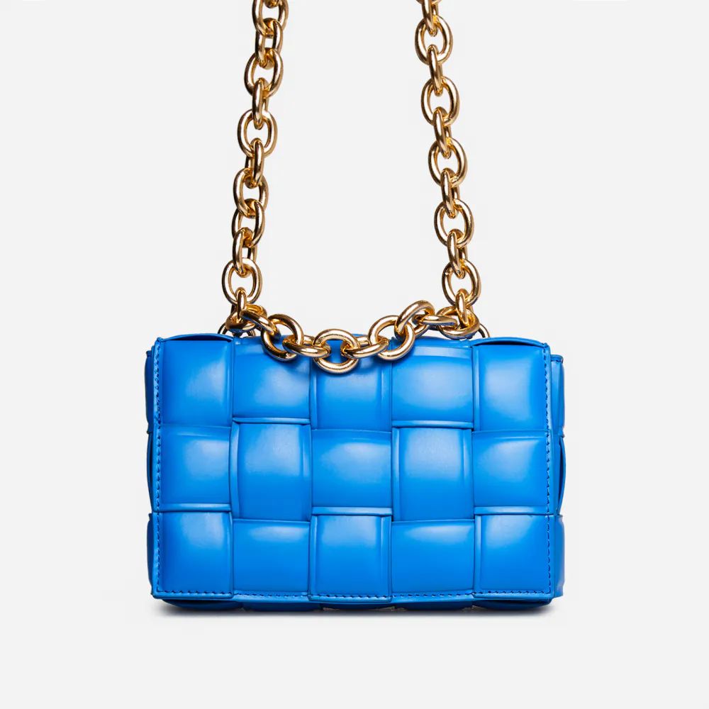 Jackson Chain Detail Quilted Shoulder Bag In Blue Faux Leather | EGO Shoes (US & Canada)