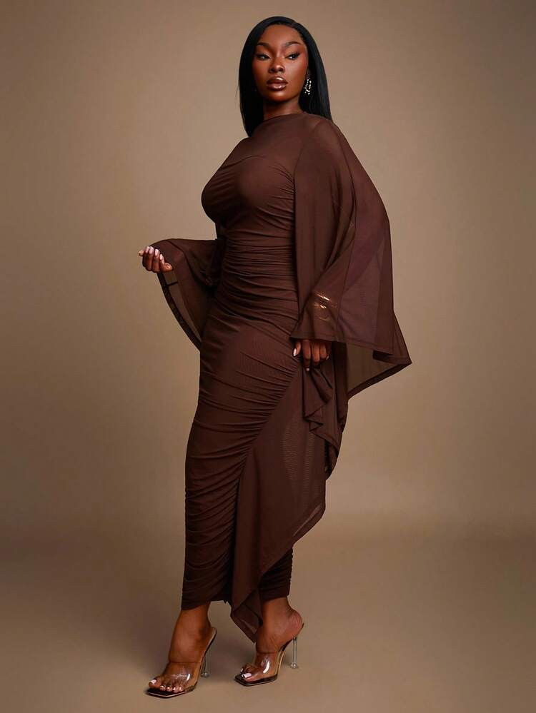 Radiana Plus Size Women's Fall & Winter Elegant Gorgeous Glamorous Sexy Basic Mesh Fabric Pleated... | SHEIN