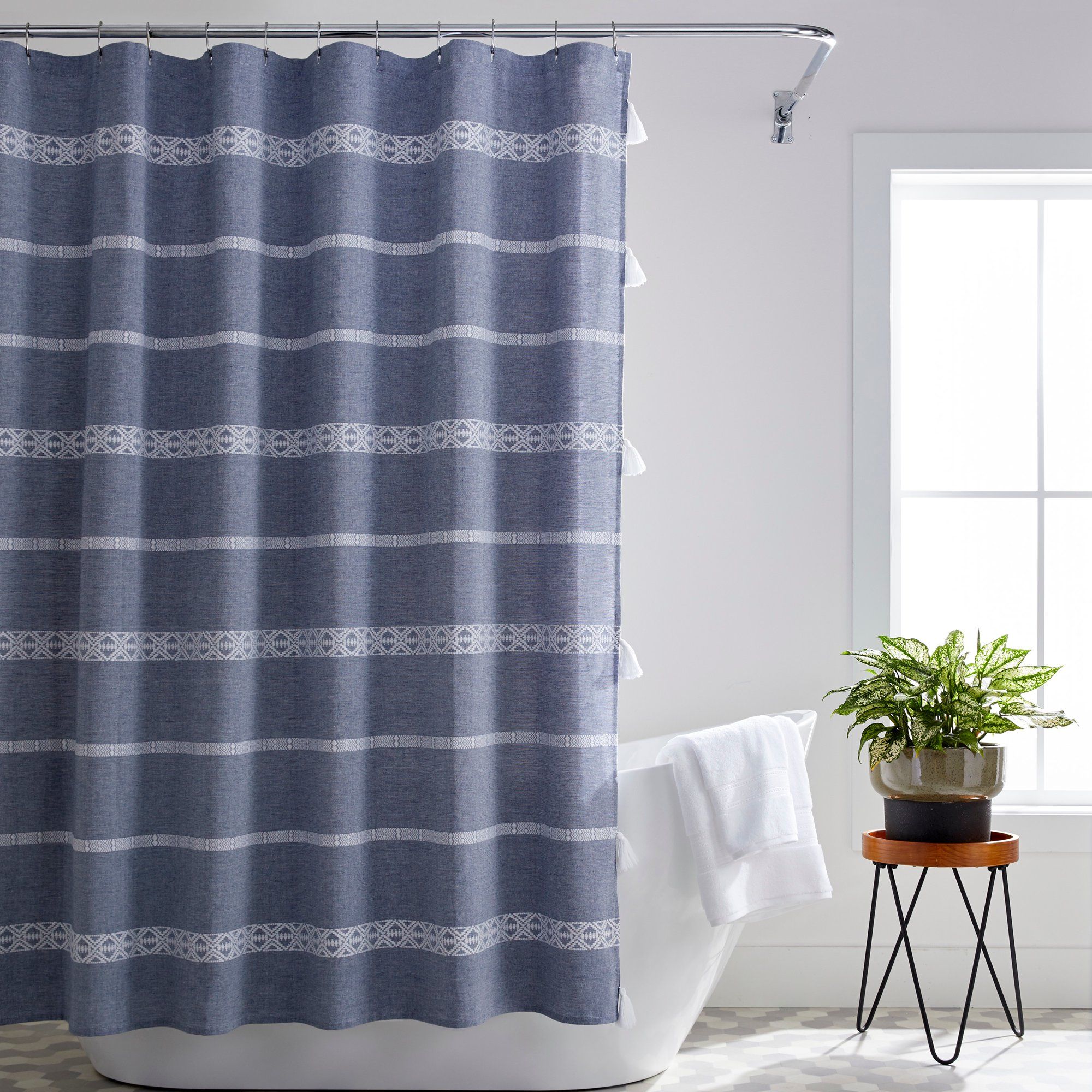 Better Homes & Gardens Boho Chic Bathroom Cotton Shower Curtain , Blue , 72"x72" | Walmart (US)