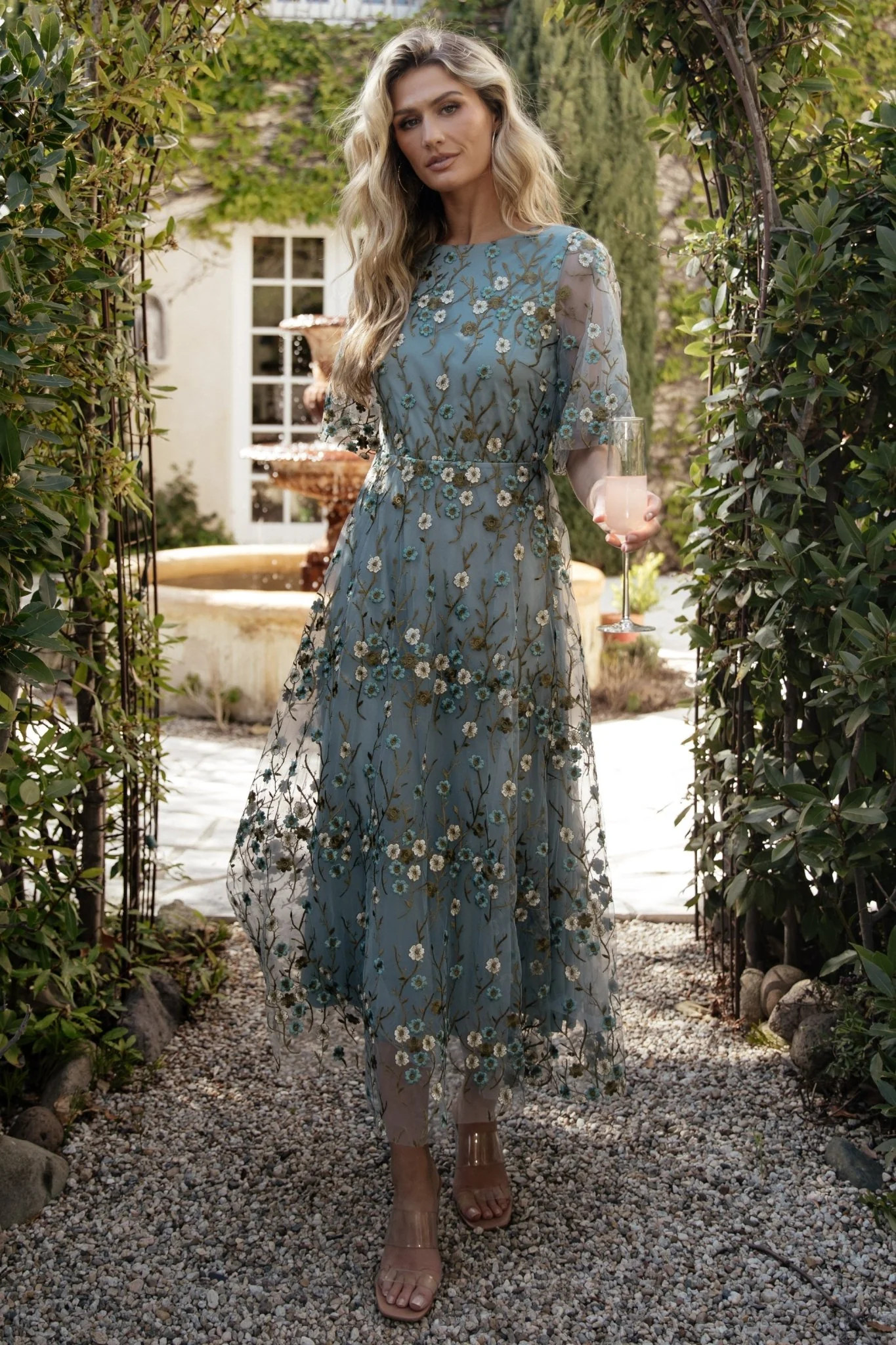 Arabella Tulle Maxi Dress — Dusty Blue Floral | Baltic Born | Baltic Born