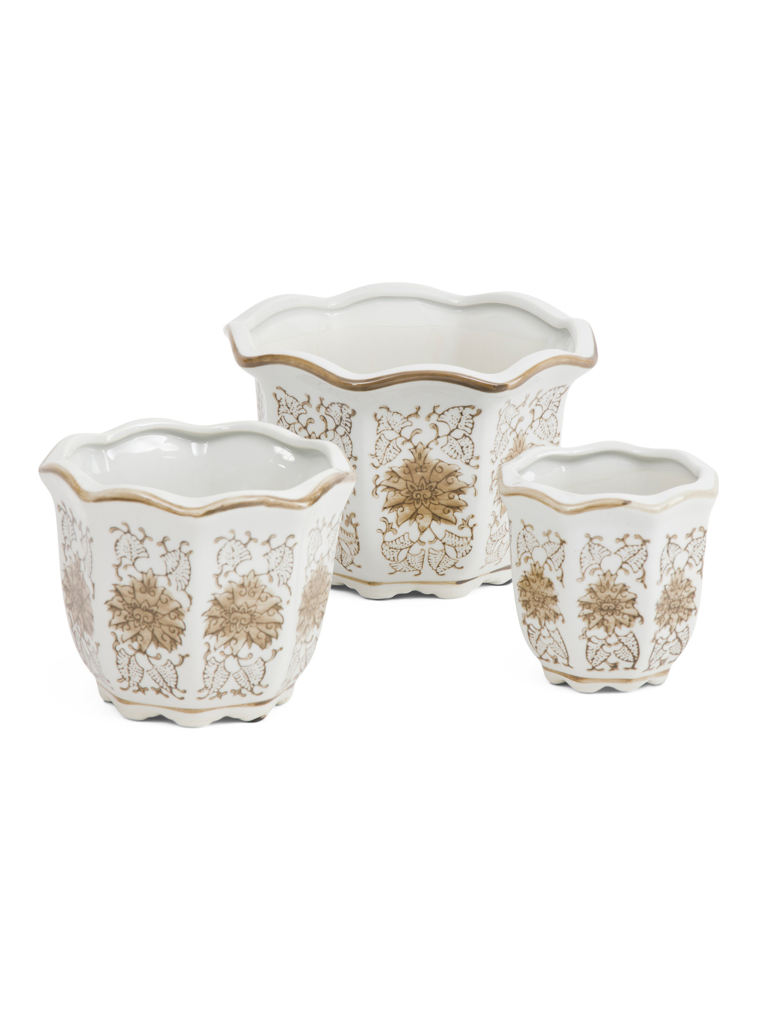 3pc Scalloped Edge Floral Ceramic Indoor Planters | TJ Maxx