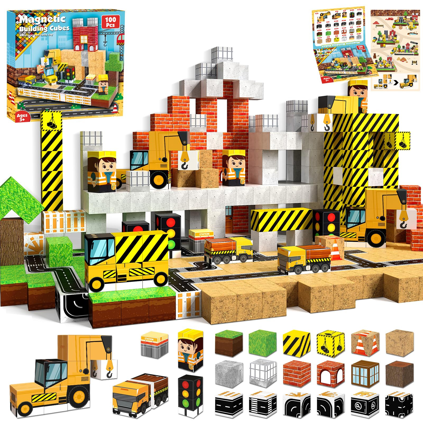 Magnetic Blocks-100PCS Magnetic Building Blocks, Magnetic Blocks Road with Car STEM Toddler Kids ... | Amazon (US)