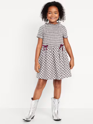 Short-Sleeve Fit and Flare Smocked Bow Dress for Girls | Old Navy (US)