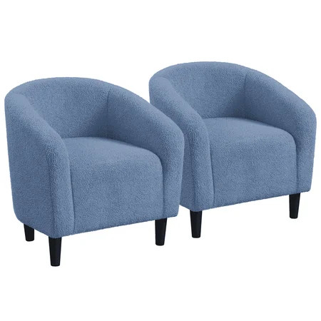 Yaheetech Set of 2 Upholstered Boucle Club Chair Accent Barrel Chair, Blue | Walmart (US)