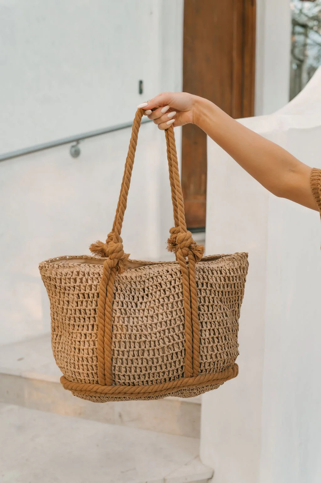 Khaki Straw Braided Tote Bag | Magnolia Boutique