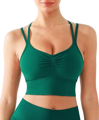 BRXL Strappy Ruched Sports Bra for Women Breathable Seamless Criss Cross Back Light Support Unpadded Bras Exercise Yoga Green S | Amazon (US)