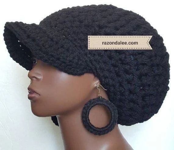 Hats for Dreadlocks, Black Chunky Crochet Cap by Razonda Lee, RazondaLee | Etsy (US)