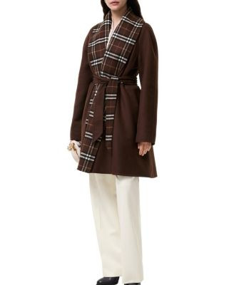 Check Trim Wool Wrap Coat | Bloomingdale's (US)