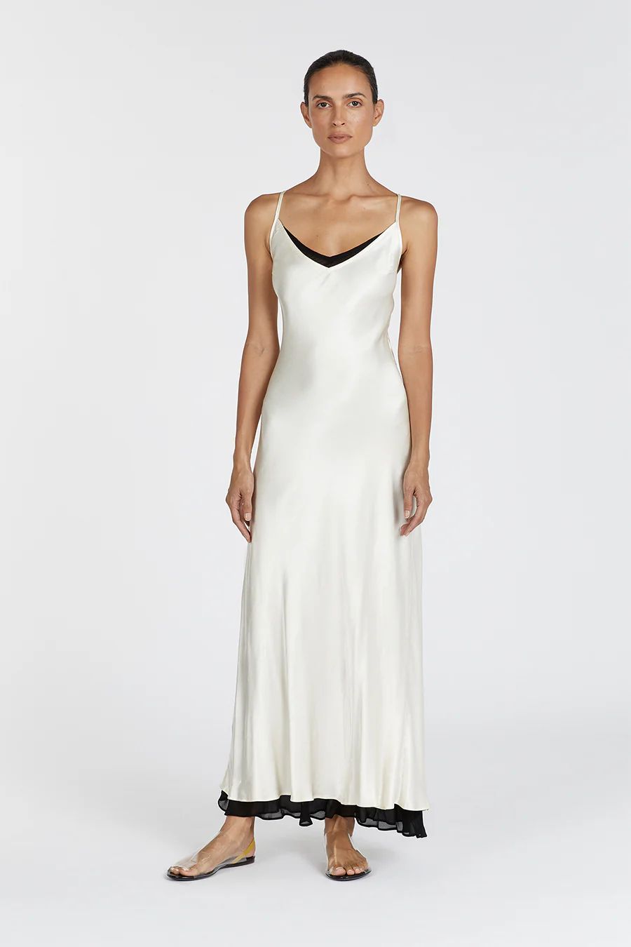 FAY CREAM SATIN V NECK SLIP MAXI DRESS | DISSH