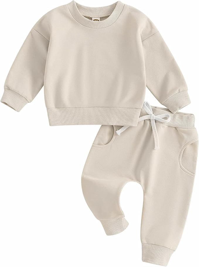 MAYUMMPY Baby Boys Girl Solid Color Outfit Sweatsuit Crewneck Sweatshirt Sweatpants Pants Set Fal... | Amazon (US)