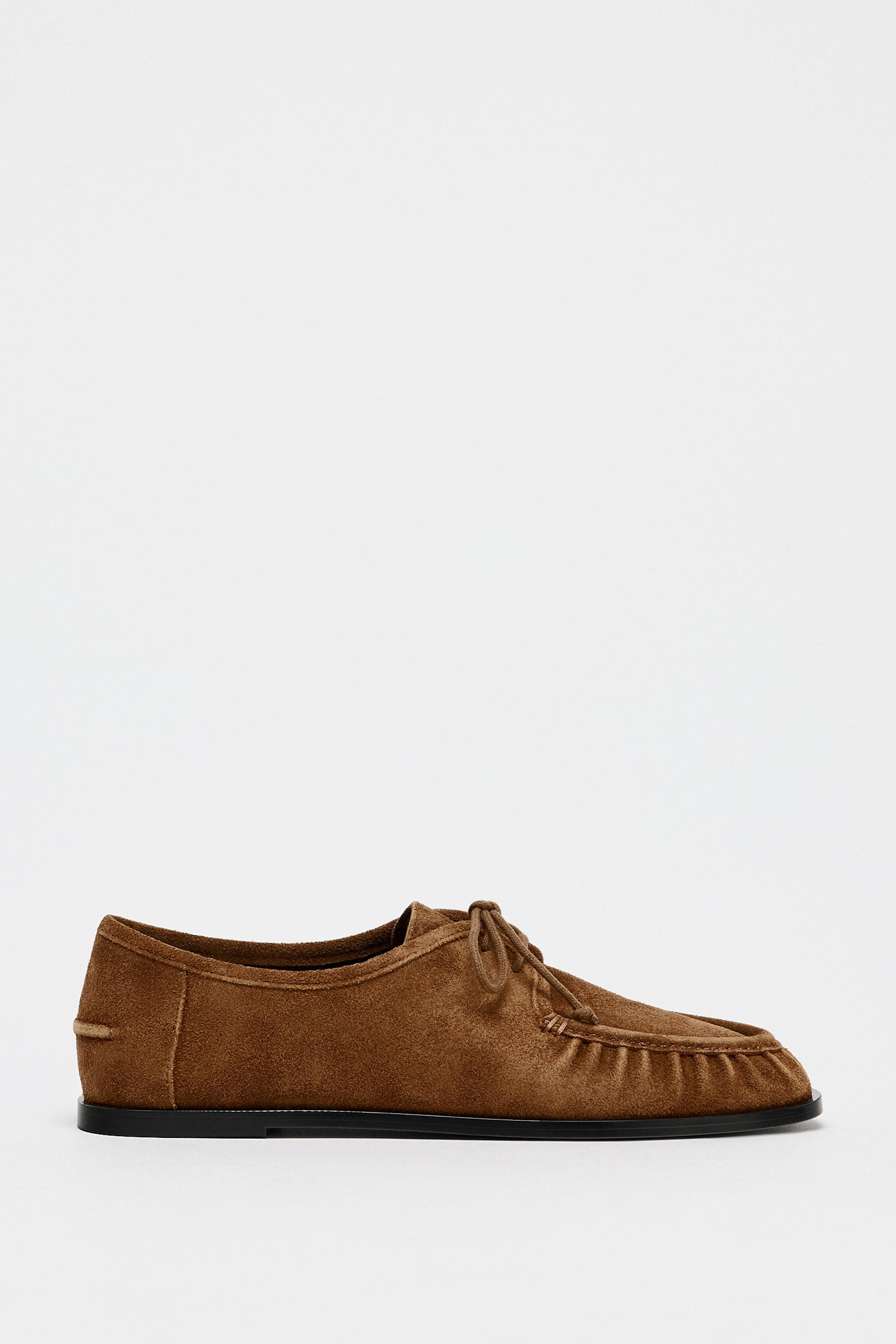 SOFT SPLIT SUEDE LACE-UP MOCCASINS | Zara UK