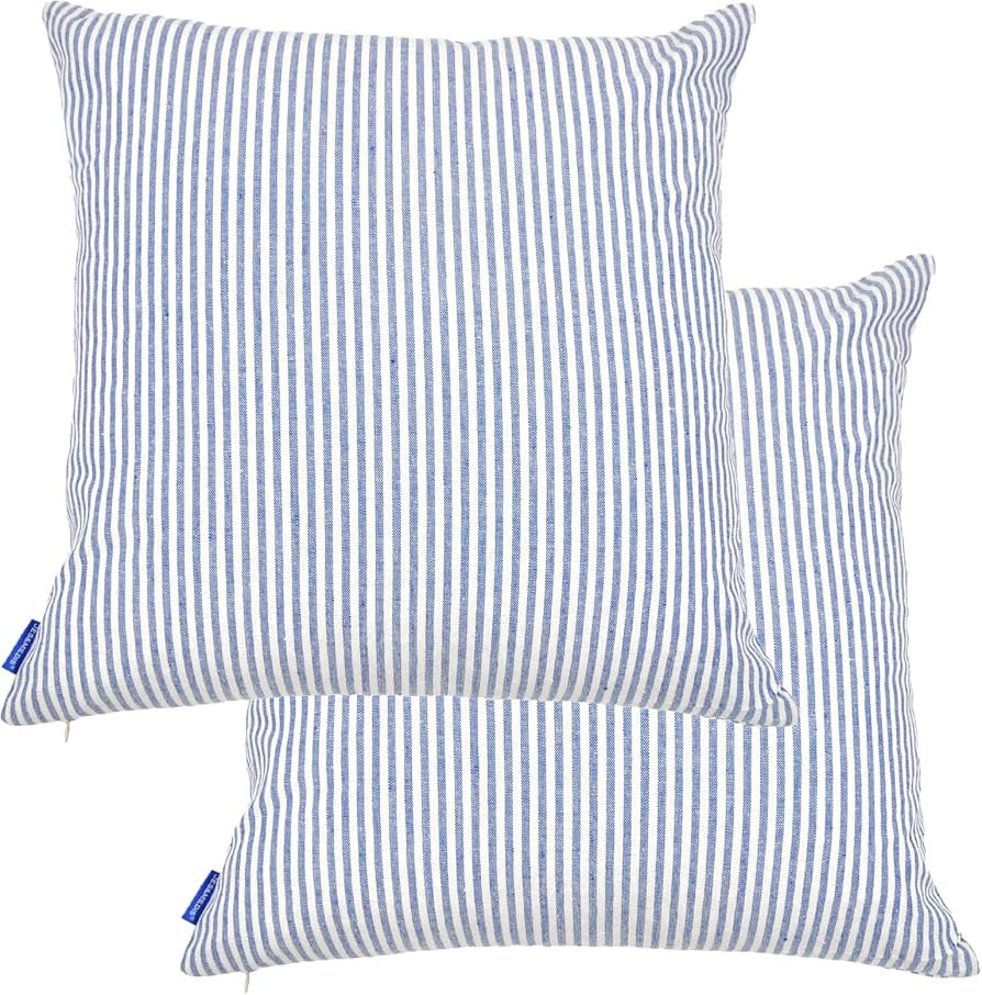 JES&MEDIS Pack of 2 Pillowcase Cotton Striped Home Decor Square Throw Pillow Covers Set for Offic... | Amazon (US)