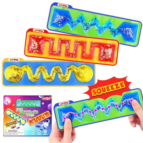 Squishy Sensory Toys for Kids - 3 Pack Fidget Toy Sensory Tube for Autism - Quiet Fidget for Classroom Students - Squeeze Toys Filled with Colorful Goo - Prizes for Kids Classroom | Amazon (US)