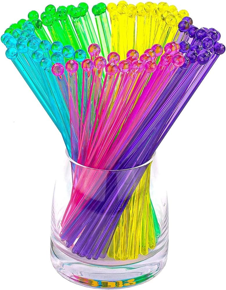 100-PCS 5 Colol Plastic Swizzle Sticks, Crystal Cake Pops, Cocktail Coffee Drink Stirrers, Lolipo... | Amazon (US)