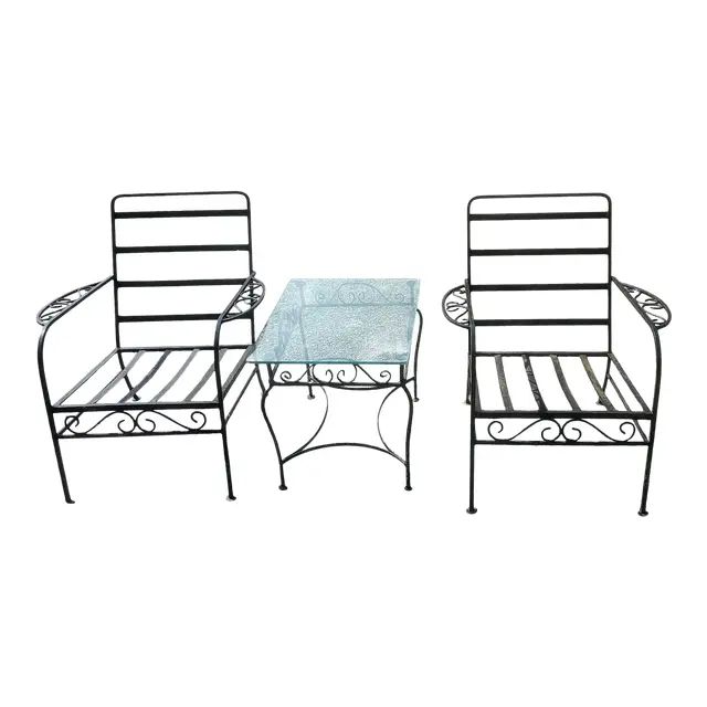1960s Wrought Iron Patio Garden Chairs & Table, 3 Pieces | Chairish