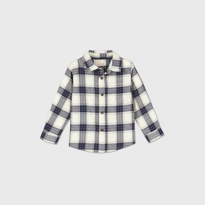 Toddler Boys' Long Sleeve Woven Plaid Button-Down Shirt - Cat & Jack™ Navy | Target