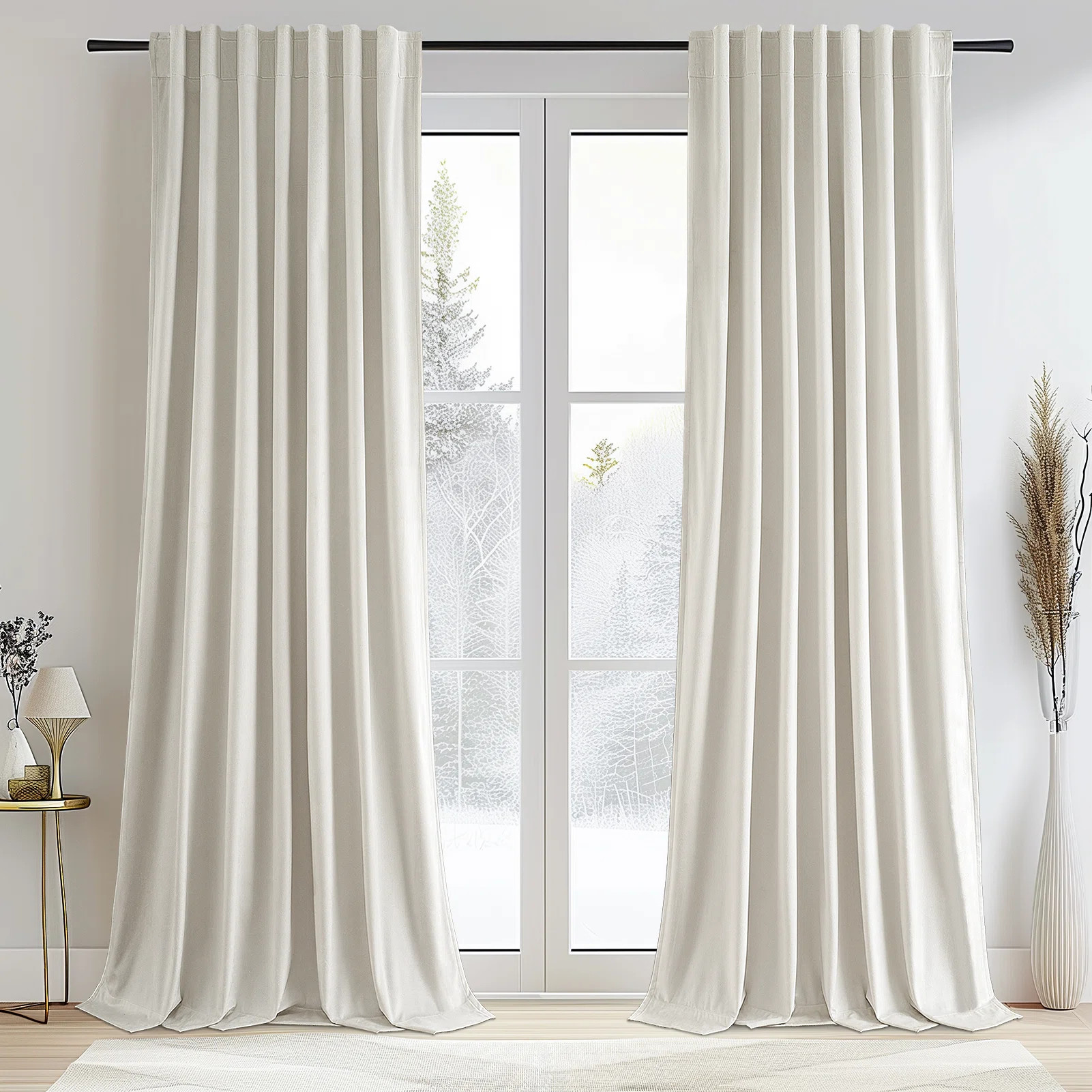 Ike Velvet 100% Blackout Curtains with Back Tab Hooks, Thermal Insulated Drapes (Set of 2) | Wayfair North America