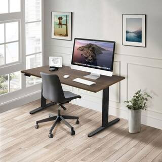 55 in. Rectangular Brown Tabletop Dual Motor Electric Standing Desk with Black Base | The Home Depot