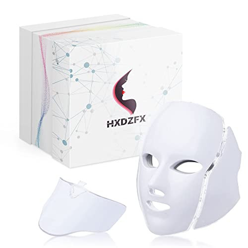 HXDZFX LED FACIAL LIGHT THERAPY MASK-Led Face Mask Light Therapy, 7 Led Light Therapy Facial Skin Care Mask - Blue & Red Light for Acne Photon Mask - Skin Care Mask for Face and Neck.White | Amazon (US)