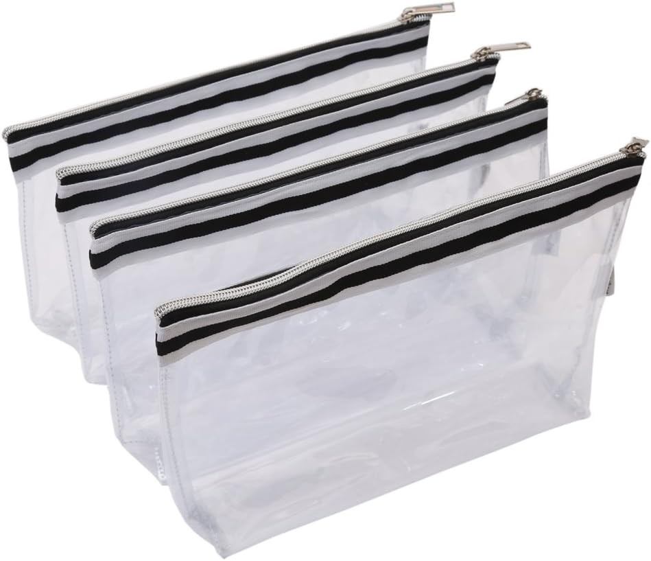 Multi-purpose Waterproof Clear Vinyl Zippered Toiletry Cosmetics Makeup Pouch With French Tape 4-pack | Amazon (US)