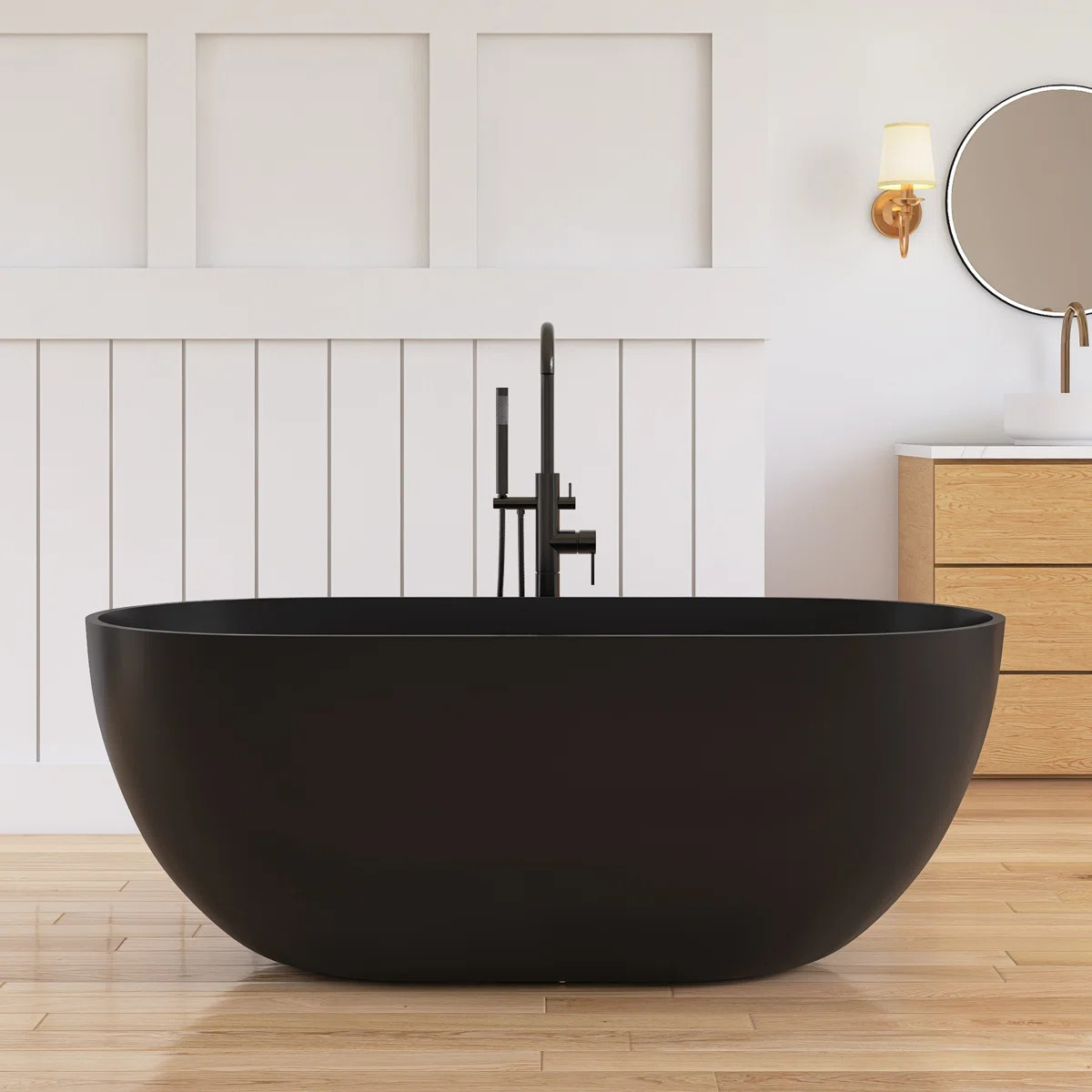 Forma MEDUNJESS 59'' Freestanding Tub Solid Surface Freestanding Soaking Bathtub DU07-59BK | Wayfair North America