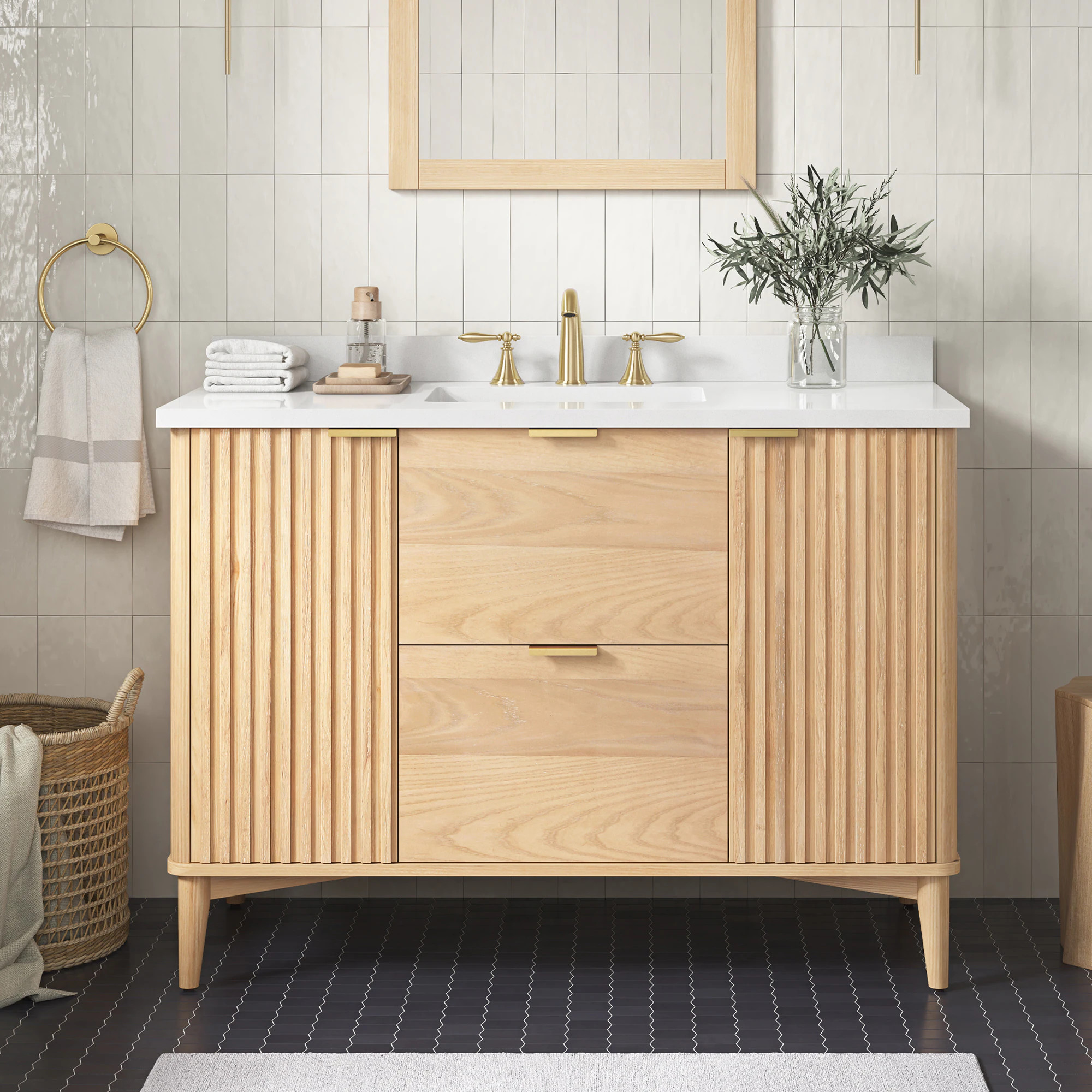 OVE Decors Gabi 48-in Rustic Ash Undermount Single Sink Bathroom Vanity with White Engineered Marble Top one_size in Brown | 15VVA-BERK48-174 | Lowe's