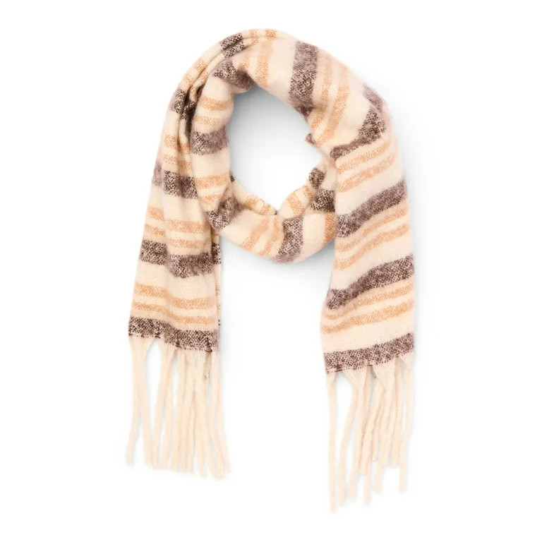 No Boundaries Women's Brushed Blanket Winter Scarf, Neutral Multi-Color | Walmart (US)
