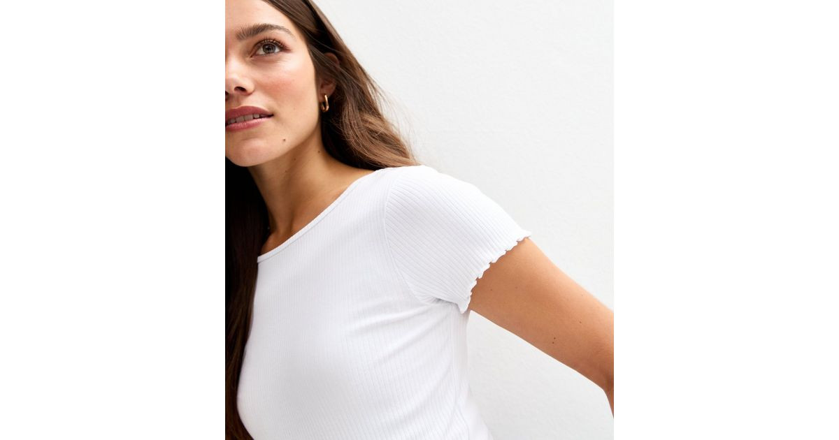 Petite White Ribbed Lettuce Trim Short Sleeve Tee
						
						Add to Saved Items
						Remove fr... | New Look (UK)