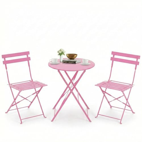 3-Piece Bistro Table and Chairs, Wrought Iron Bistro Set, Anti-Rust, Waterproof Folding Cafe Table and Chairs Set of 2, Foldable Small Bistro Set for Small Space/Indoor/Outdoor/Porch/Lawn/Balcony | Amazon (US)