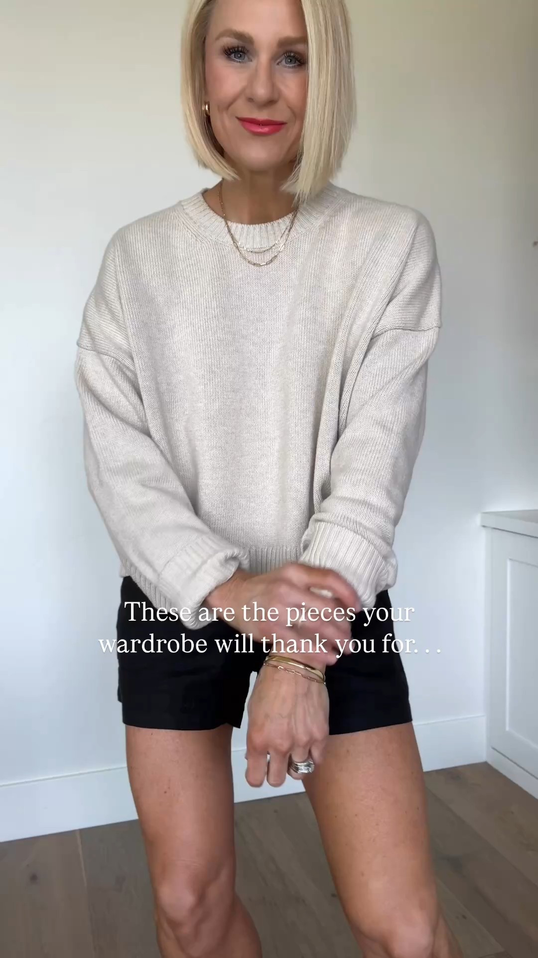 Quiet luxury >>>
I’m not usually someone who buys something in every color, BUT every once in a while, a piece is just that good. I’ve already grabbed the sweater in a couple colors and I plan to go back for a few more things in different colors!
Sizing~
Sweaters: I sized up to a large in the beige one, but wearing my true size medium in the black. It fits tts (I just wanted one to be more oversized)
Cardigan sweater: fits tts, wearing a medium
Pants & Shorts: they fit a little loose, but not enough to go down in size for me, wearing a medium in both. (28” inseam for pants)
White button down: Fits tts, wearing a medium
Leopard dress: this dress is dreamy silky, flattering a so comfortable! Def getting more colors. Fits tts, wearing a medium 

@onequince #quincepartner

#LTKFindsUnder50 #LTKOver40 #LTKStyleTip