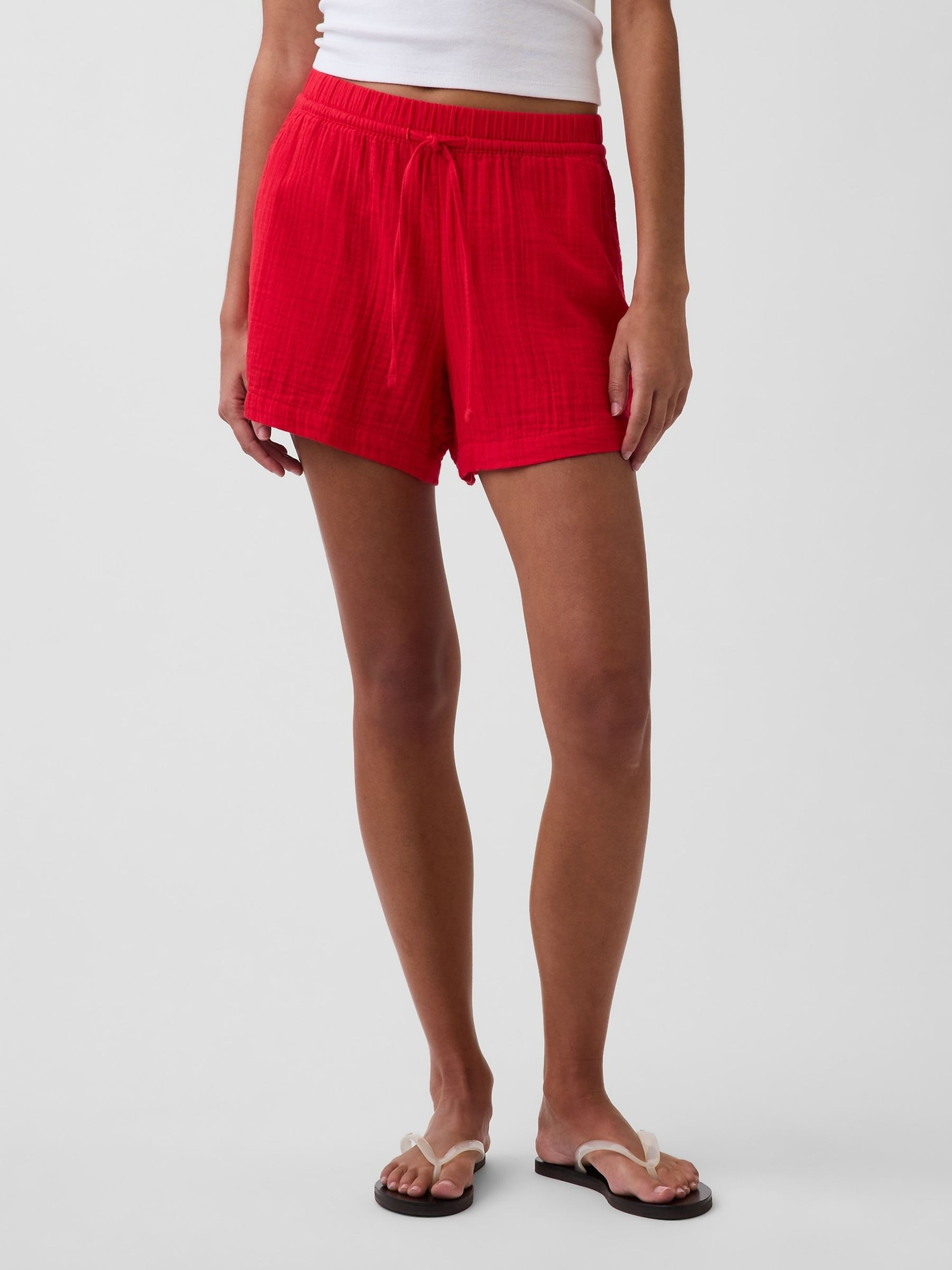 Red 4 inch Mid Rise Cotton Gauze Easy Shorts | Gap | GAP UK