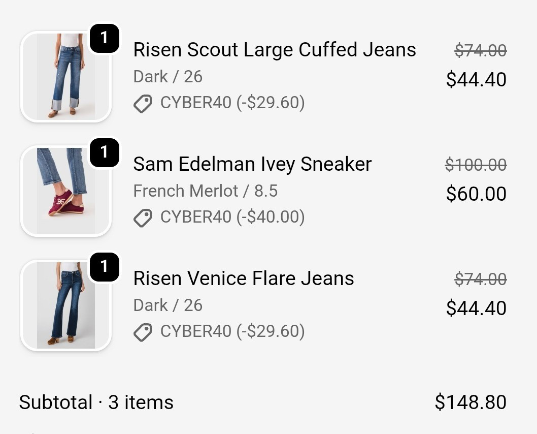 CYBER MONDAY HUGE SALE 40% off before 9 amGrabbed my favorite denim has amazing stretch and quality & new pair of sneakers

#LTKCyberWeek #LTKSaleAlert #LTKFindsUnder100