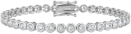 KISPER Tennis Bracelet for Women - 24K White Gold or Gold Plated Round Cut AAAAA CZ Bezel Set 3mm... | Amazon (US)