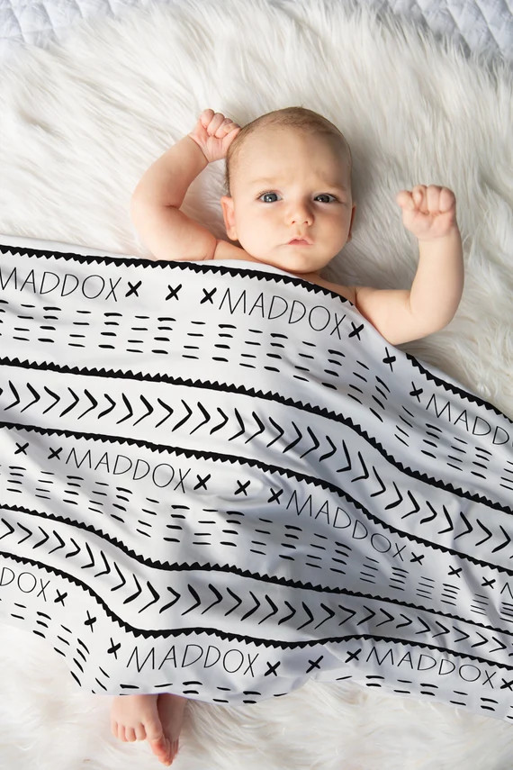 Personalized Boho Modern Tribal Mudcloth Jersey Swaddle | Etsy | Etsy (US)