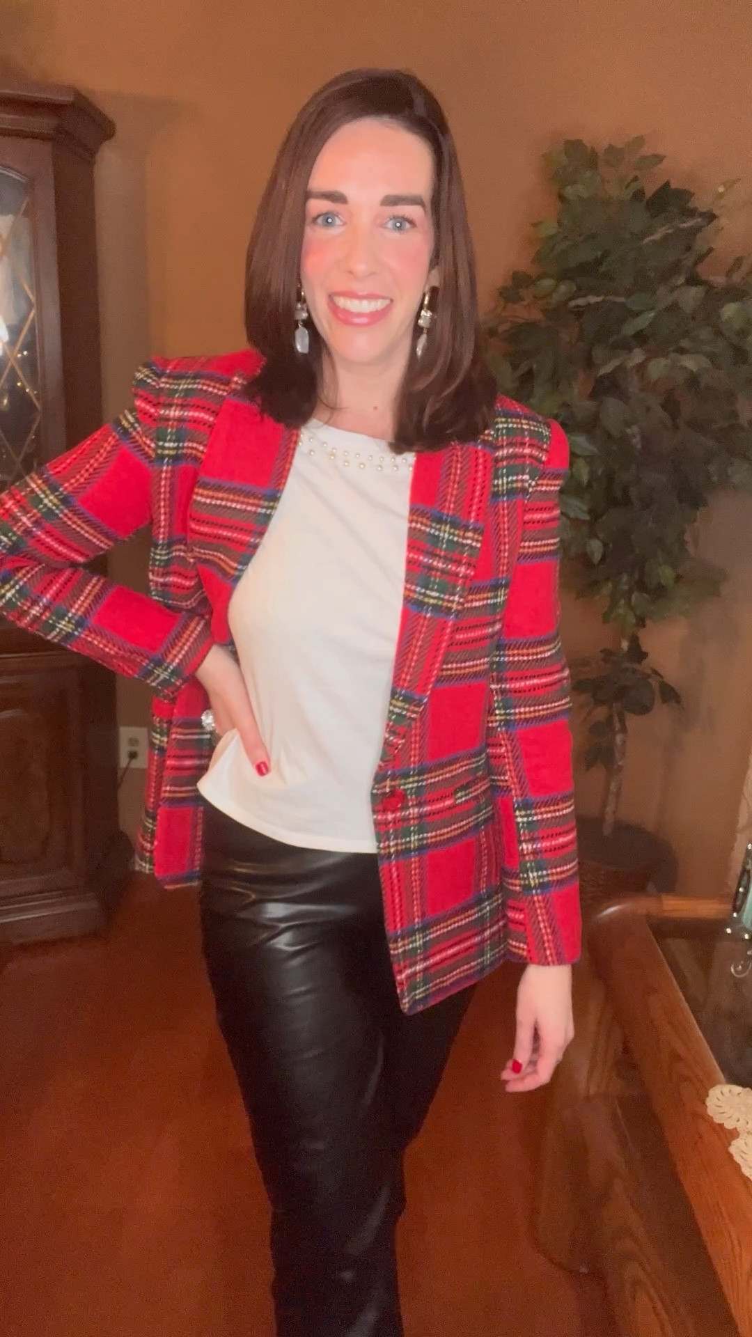 Red plaid blazer (small). White embellished Tshirt (small). Black vegan leather pants (27). White boots (8.5). #blazer #redblazer #plaidblazer #tshirt #whitetshirt #leatherpants #blackpants #workoutfit #veganleatherpants #whiteboots #boots #winteroutfits Work Outfit  #LTKStyleTip 

#LTKSeasonal #LTKFindsUnder100