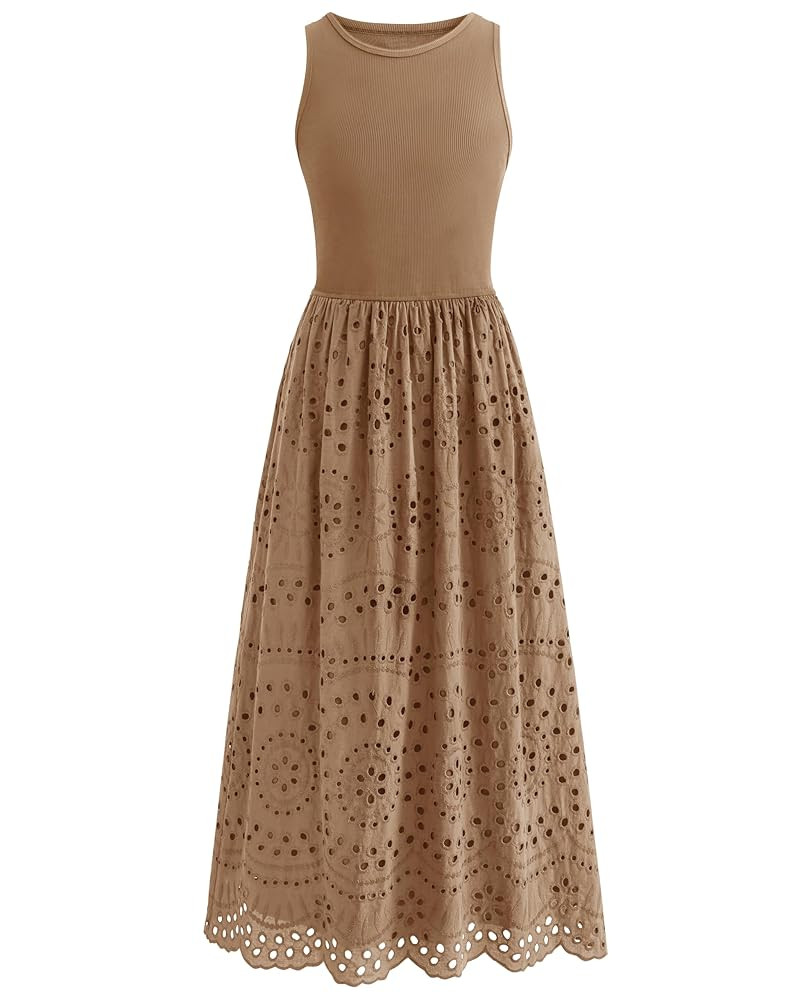 dowerme Women Summer Dresses 2025 Casual Sleeveless Crewneck A-Line Boho Lace Eyelet Cotton Tank ... | Amazon (US)