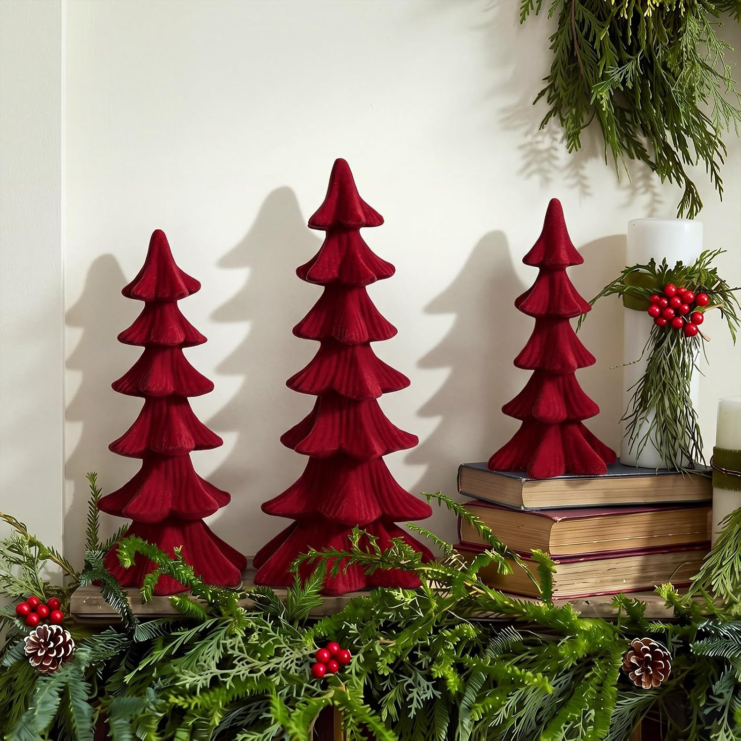 Newwiee 3 Pcs Christmas Velvet Trees Velvet Tabletop,Claret | Amazon (US)