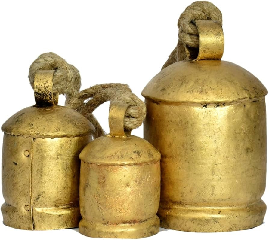 Rustic Elegance Christmas Bell Set - 3 Large Brass Gold Metal Bells for Hanging Decor by Eccentri... | Amazon (US)
