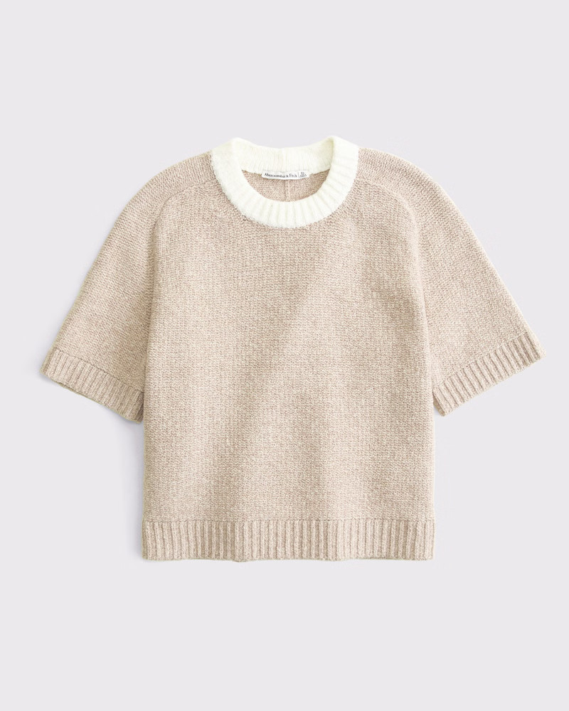 Abercrombie & Fitch Women's The A&F Madeline Textural Crew Sweater Tee in Light Brown - Size M | Abercrombie & Fitch (US)