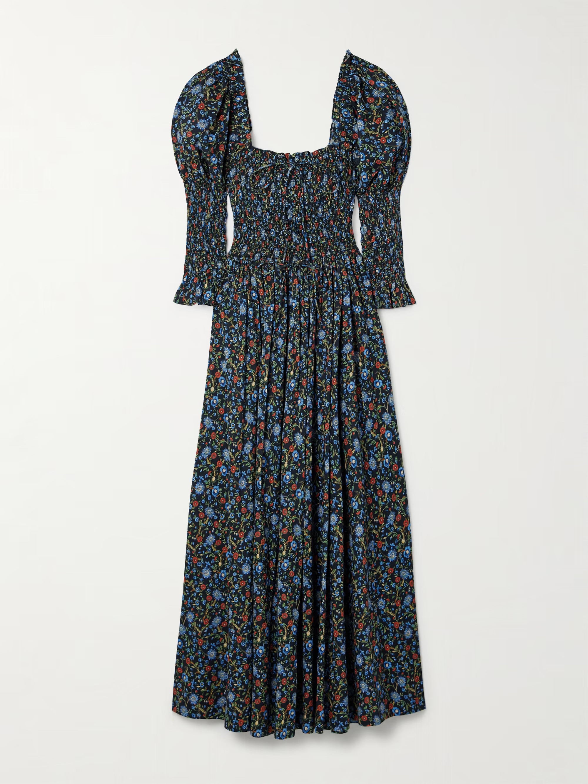 Bijou shirred floral-print organic cotton-voile midi dress | NET-A-PORTER (US)