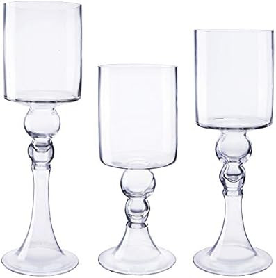 Diamond Star Set of 3 Stemmed Glass Candle Holder Elegant Hurricane Pedestal Tea Light Holders | Amazon (US)